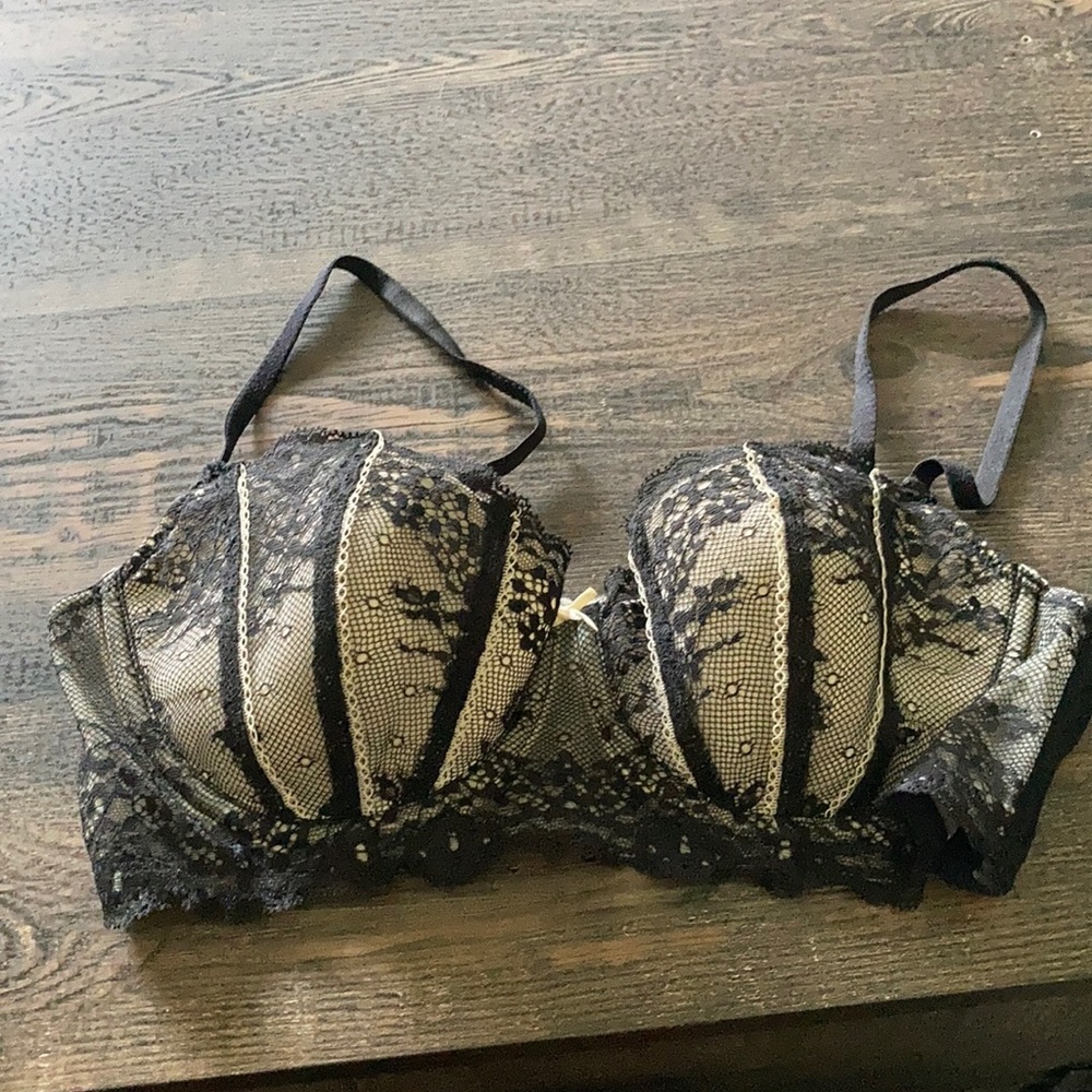 Lacy black and nude bra